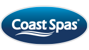 Coast Spas logo – blue oval with white text and wave graphic representing premium hot tubs and spas.